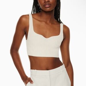 Babaton Cream Ribbed Crop Top